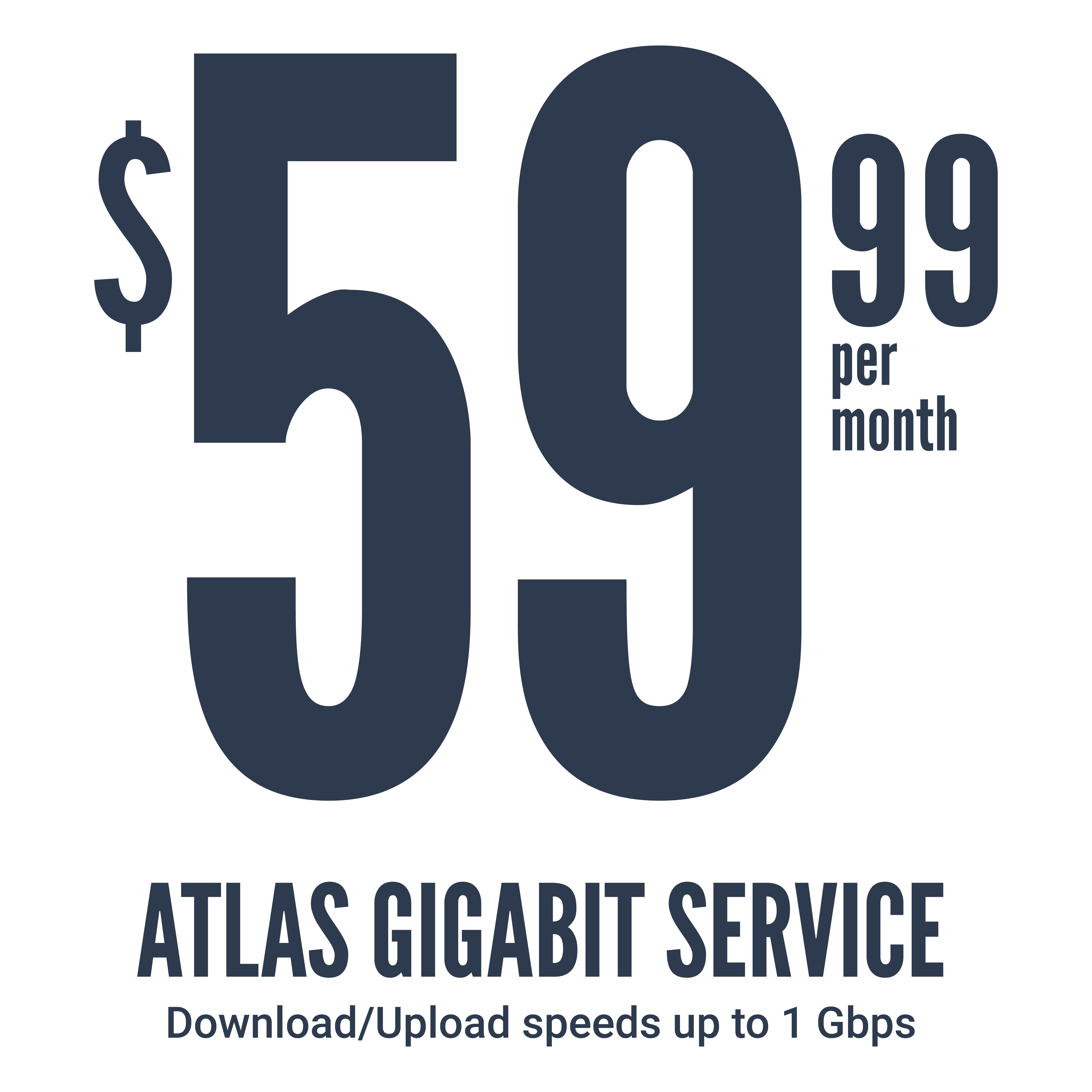 Large image of Atlas Networks' prices for gigabit residential internet, $59.99 per month